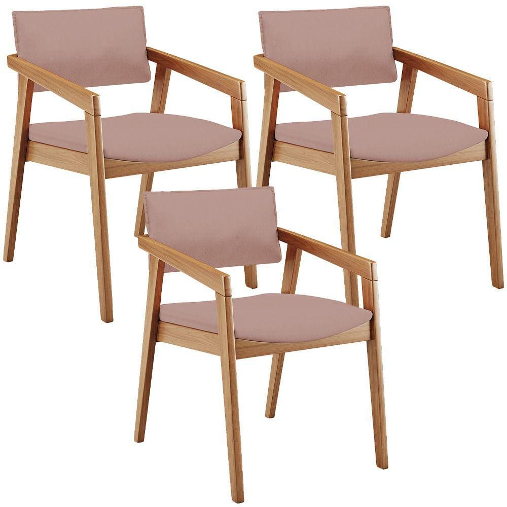 Kit 03 Cadeiras Para Sala de Jantar Estar Living Giorgia B04 Linho Rosê - Lyam Decor
