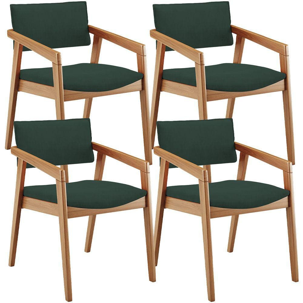 Kit 04 Cadeiras Para Sala de Jantar Estar Living Giorgia B04 Suede Verde Musgo - Lyam Decor