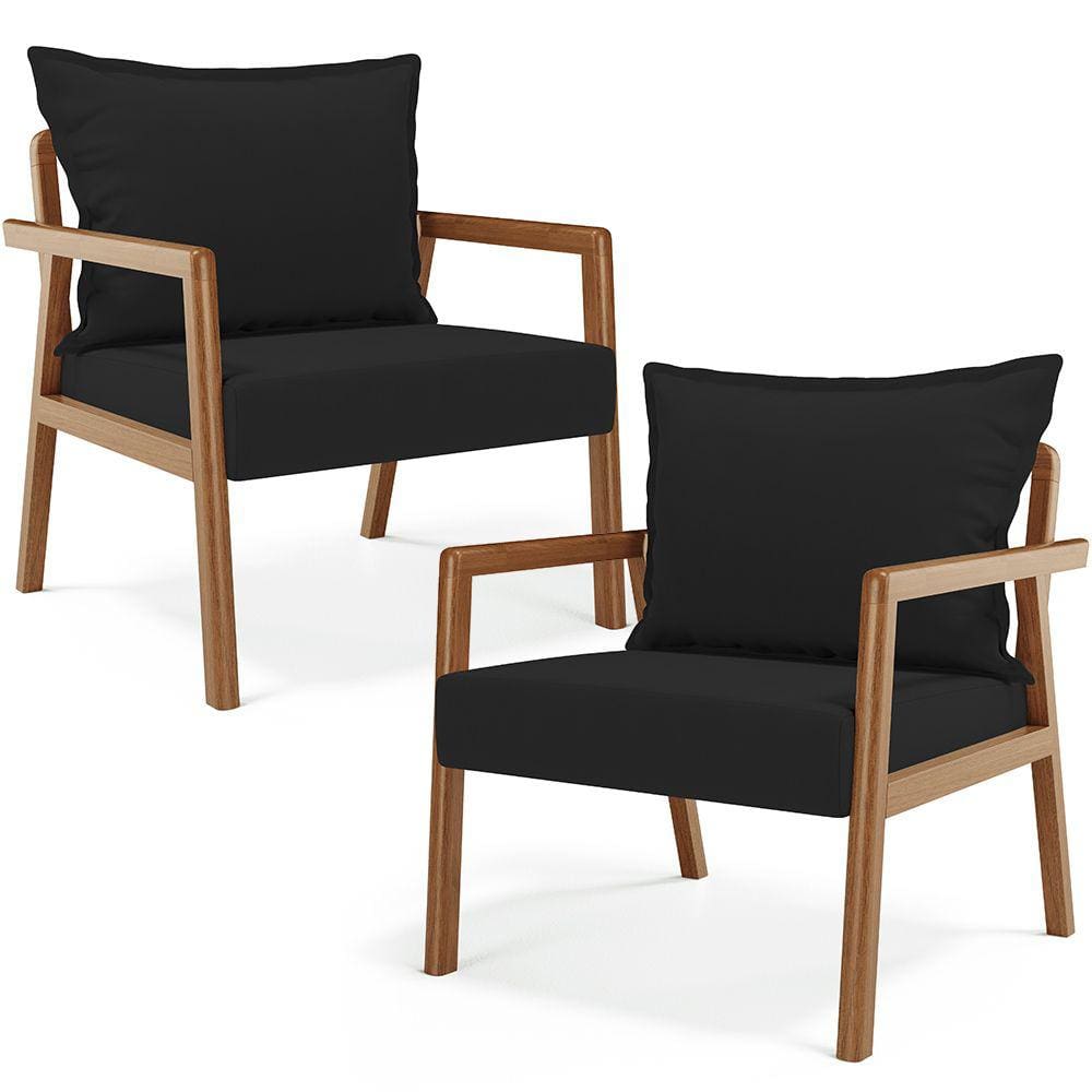 Kit 02 Poltronas Decorativa Para Sala de Estar Alícia B04 Suede Preto - Lyam Decor