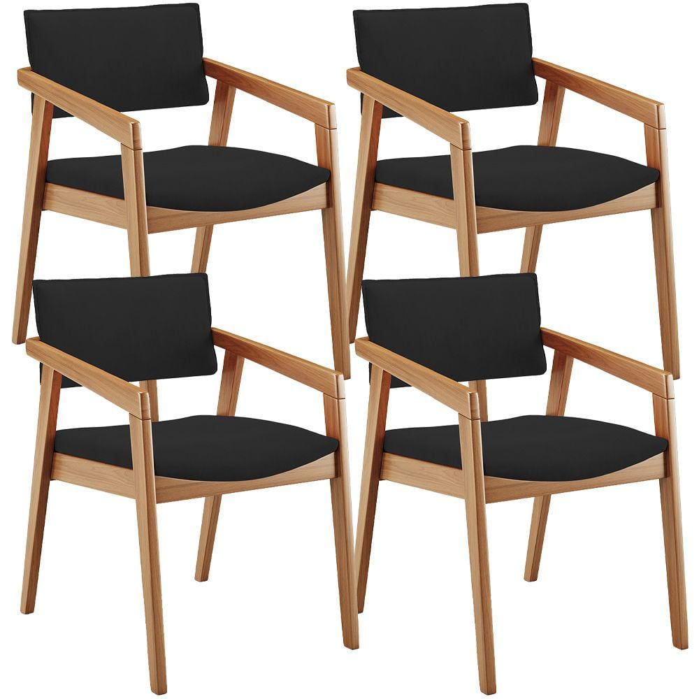 Kit 04 Cadeiras Para Sala de Jantar Estar Living Giorgia B04 Suede Preto - Lyam Decor