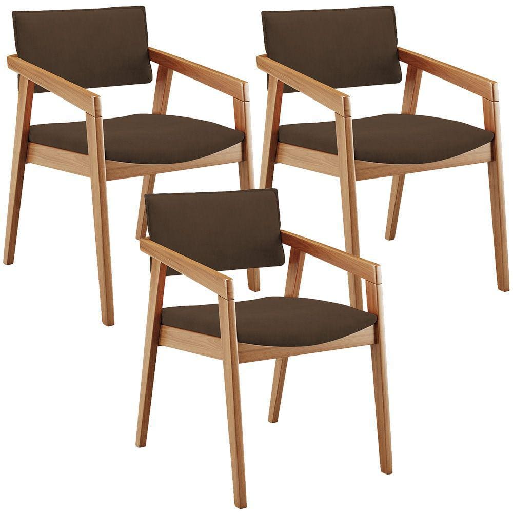 Kit 03 Cadeiras Para Sala de Jantar Estar Living Giorgia B04 Suede Marrom - Lyam Decor