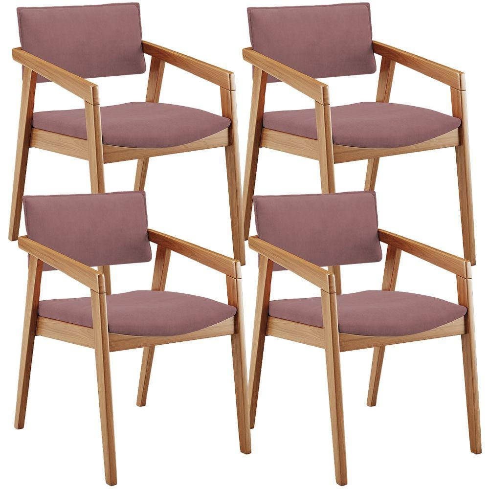 Kit 04 Cadeiras Para Sala de Jantar Estar Living Giorgia B04 Suede Rosê - Lyam Decor