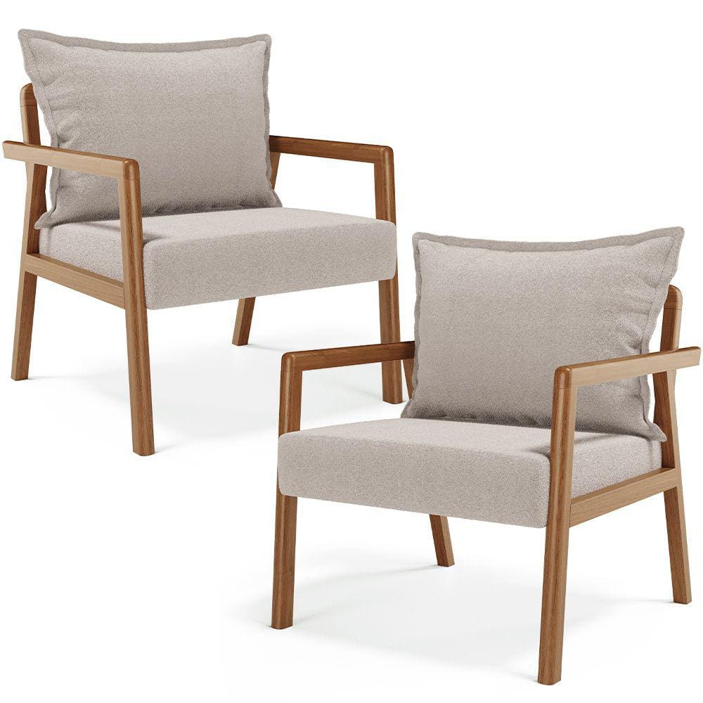 Kit 02 Poltronas Decorativa Para Sala de Estar Alícia B04 Bouclê Creme - Lyam Decor