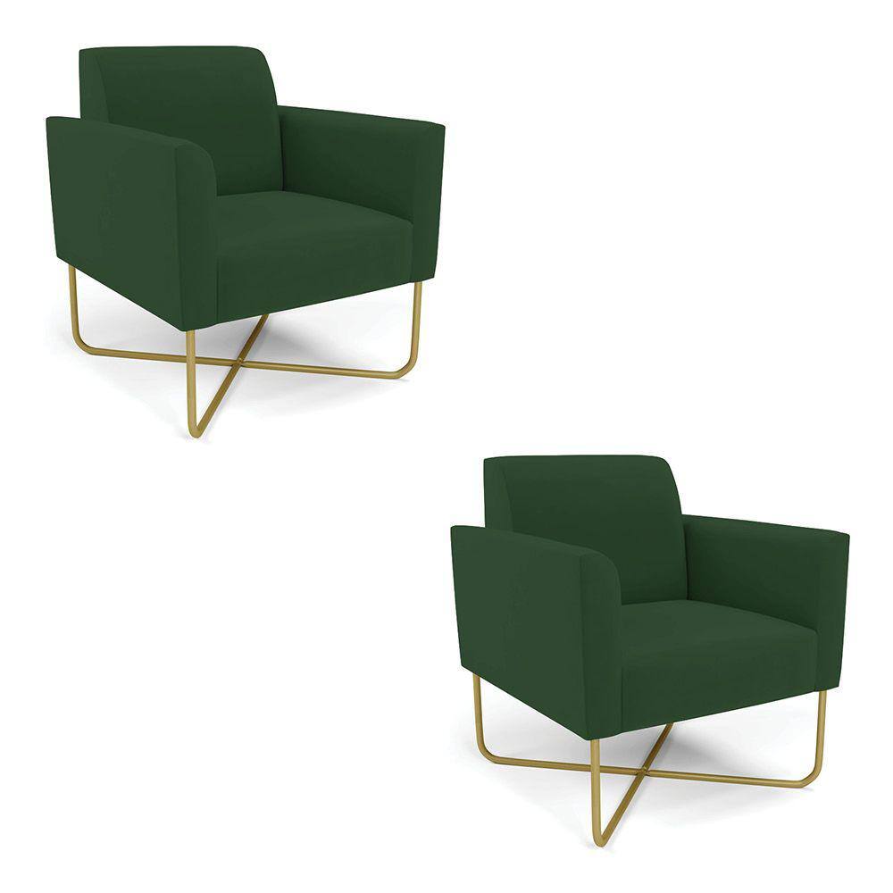 Kit 2 Poltronas Base X Industrial Dourado Marisa Veludo D03 - D`Rossi