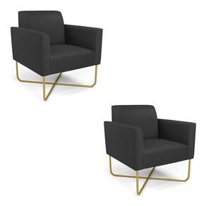 Kit 2 Poltronas Base X Industrial Dourado Marisa Corino Preto D03 - D`Rossi