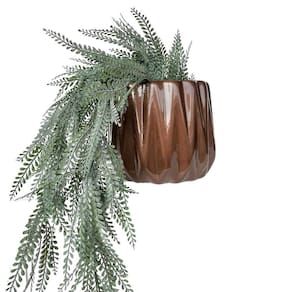 Vaso mesa lateral cobre médio cerâmico alto relevo c/ planta