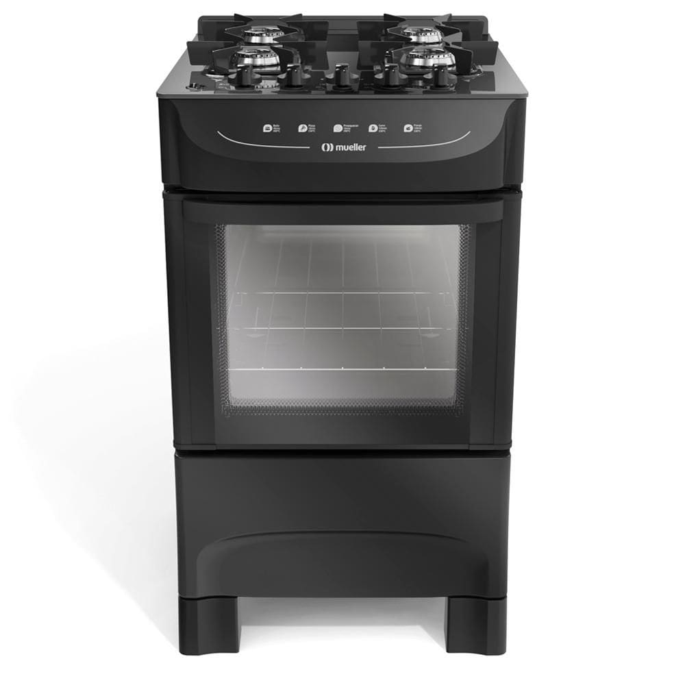 Fogão Mueller preto fosco 4 Bocas com mesa de vidro e acendimento MFV4BB