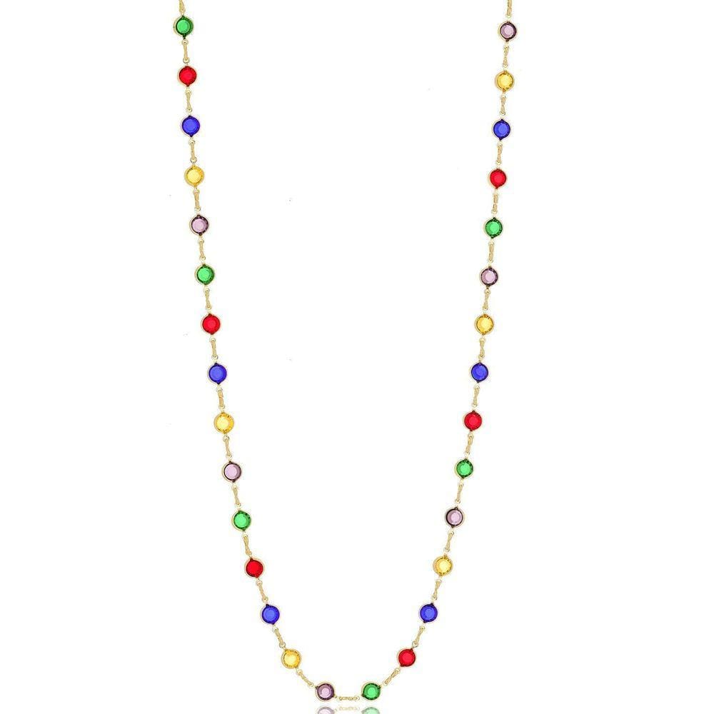Colar Longo Colorido Banhado A Ouro 18K