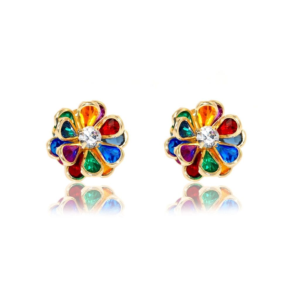 Brinco Flor Colorida Banhado A Ouro 18K