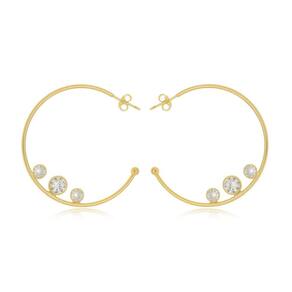 Brinco Argola Com 3 Pontos De Luz Banhada A Ouro