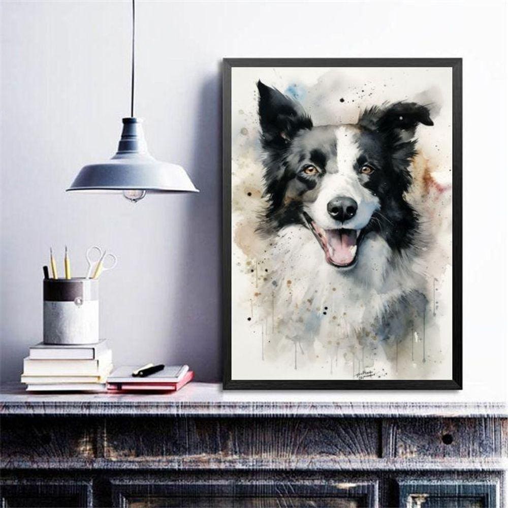 Quadro Decorativo Border Colie Aquarela 24X18Cm