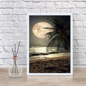 Quadro Decorativo Praia Com Lua Cheia 45X34Cm