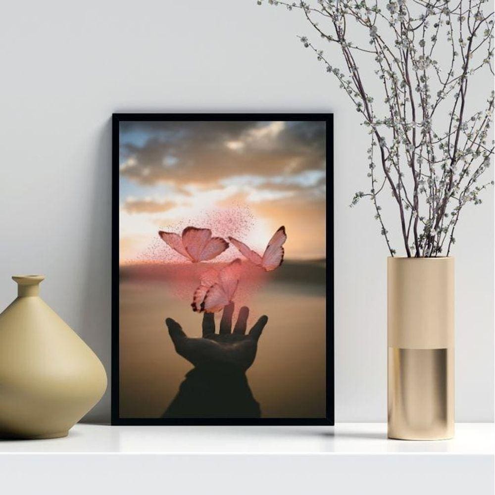 Quadro Decorativo Borboletas Mágicas Rosa 45X34Cm
