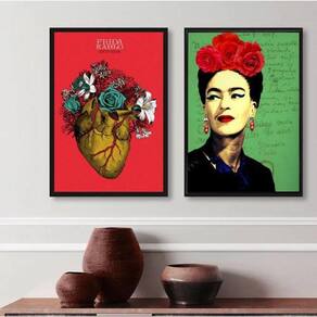 Kit 2 Quadros Decorativos Frida- Coração 33X24Cm