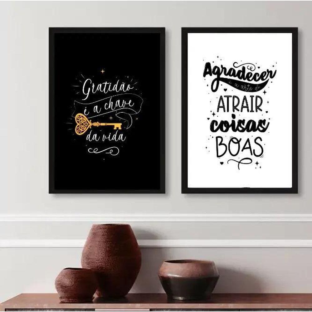 Kit 2 Quadros Gratidão E Agradecer- A Chave Do Sucesso