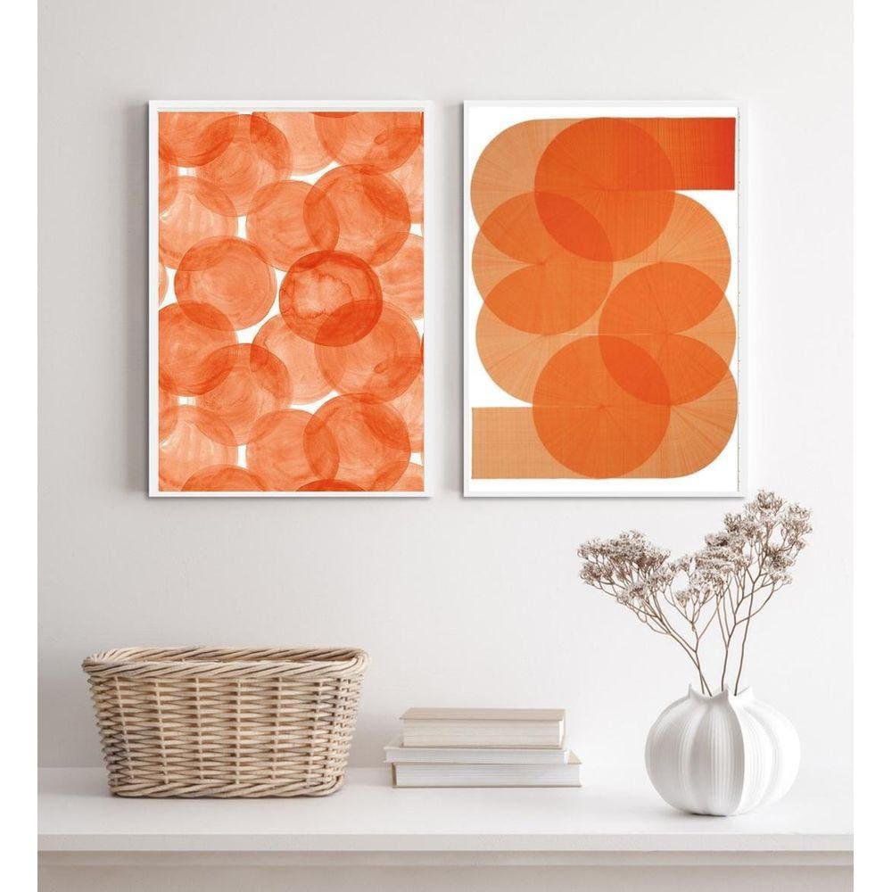 Kit 2 Quadros Decorativos Minimalistas Abstratos Laranjas