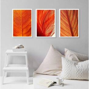 Kit 3 Quadros Decorativos Folhas Alaranjadas 24X18Cm