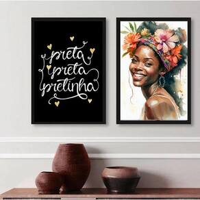 Kit 2 Quadros Decorativos Preta Preta Pretinha- Aquarela