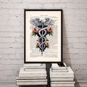 Quadro Decorativo Símbolo Medicina- Floral 33X24Cm