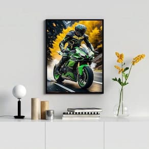 Quadro Decorativo Moto Esportiva- Motociclista 24X18Cm