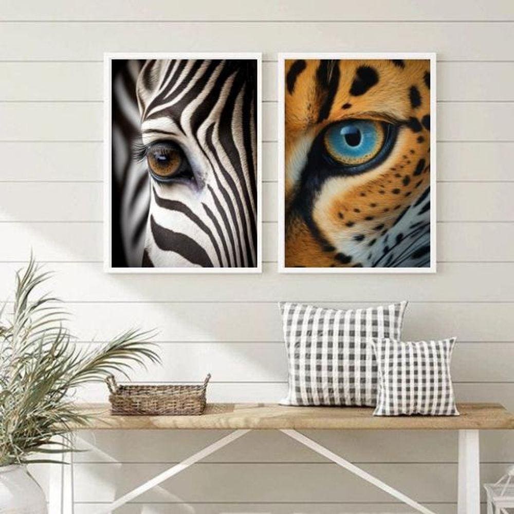 Kit 2 Quadros Decorativos Olhos De Animais 45X34Cm
