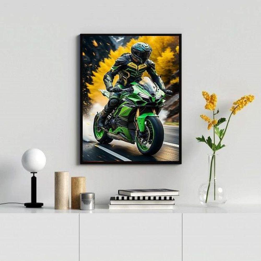 Quadro Decorativo Moto Esportiva- Motociclista 45X34Cm