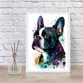Quadro Decorativo Boston Terrier Aquarela 45X34Cm - Vidro