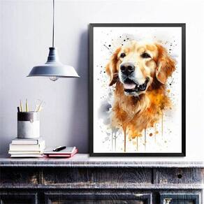 Quadro Decorativo Golden Retriever Aquarela 33X24Cm - Vidro