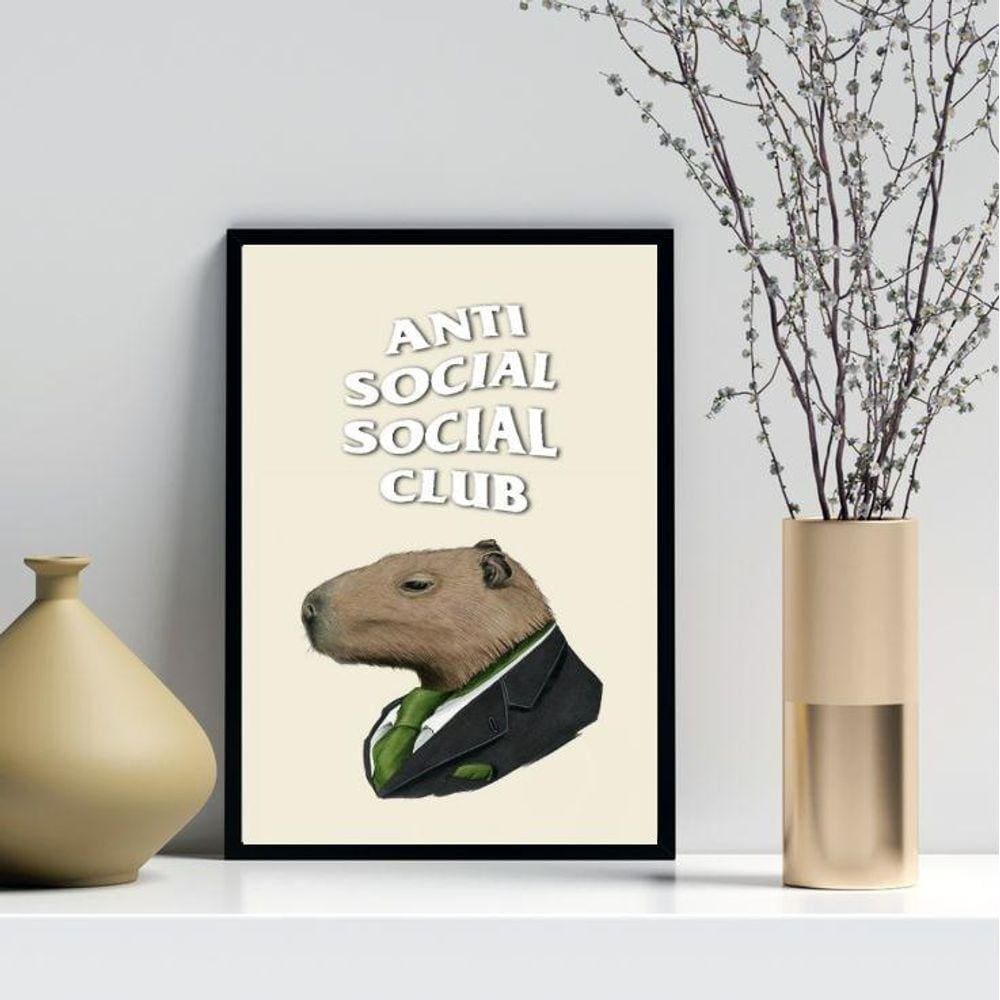 Quadro Decorativo Capivara Anti Social 24X18Cm - Com Vidro