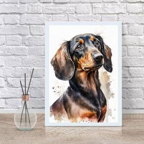 Quadro Decorativo Dachshund Aquarela 45X34Cm - Com Vidro
