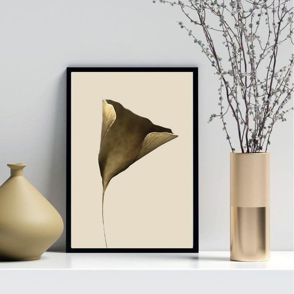 Quadro Decorativo Flor Moderna Bronze 45X34Cm - Com Vidro