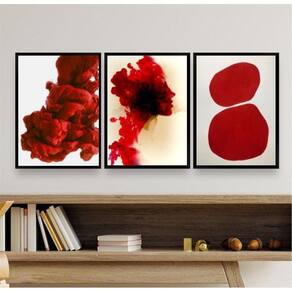 Kit 3 Quadros Decorativos Formas Abstratas Vermelhos 24X18Cm