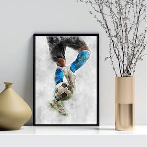 Quadro Decorativo Aquarela Futebol- Azul 45X34Cm - Com Vidro