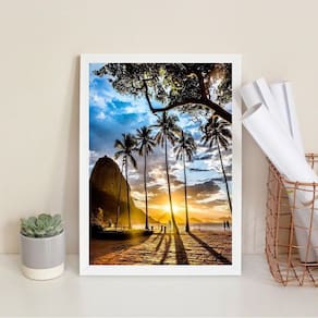Quadro Decorativo Por Do Sol Praia Rio Janeiro 45X34Cm Vidro