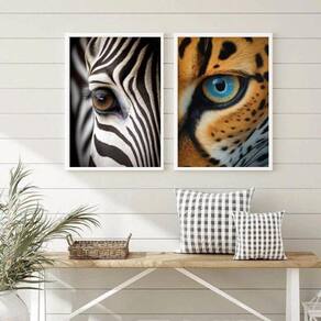 Kit 2 Quadros Decorativos Olhos De Animais 45X34Cm - Vidro