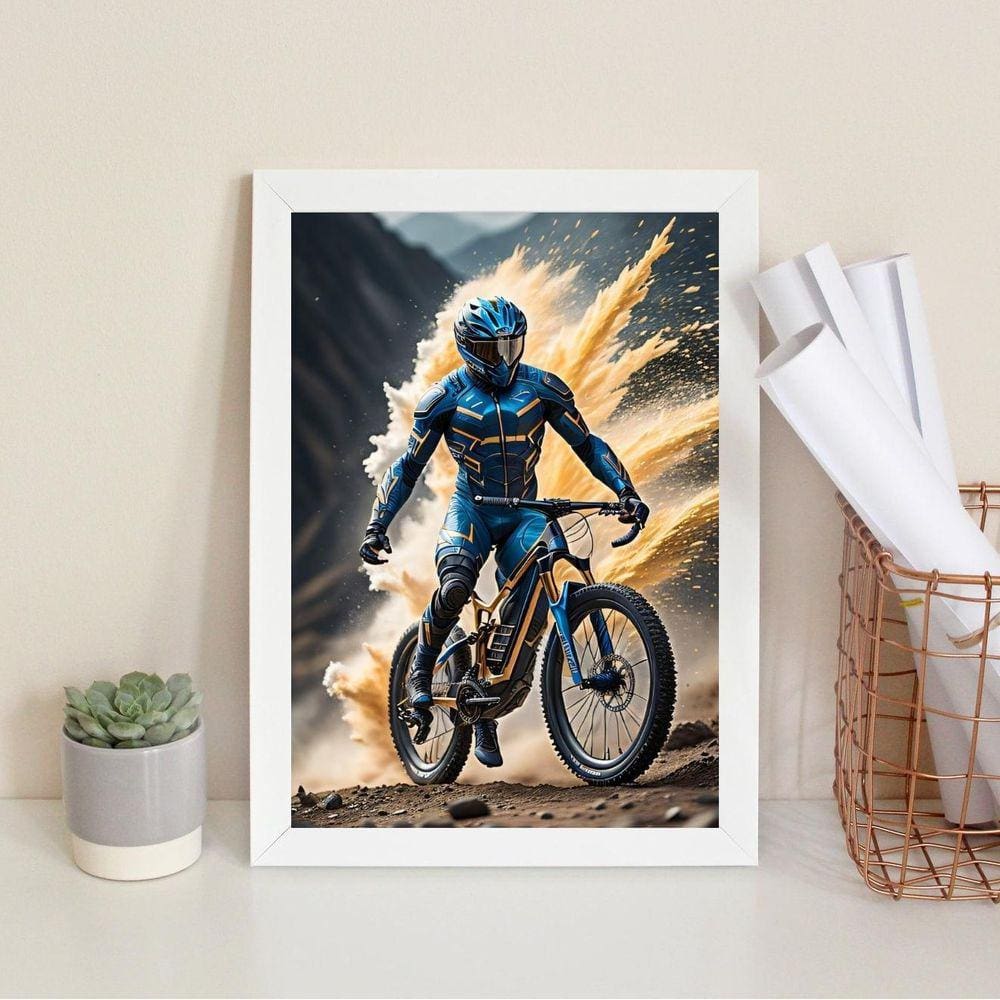 Quadro Decorativo Ciclista- Mountain Bike 45X34Cm - Vidro
