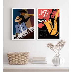Kit 2 Quadros Decorativos Jazz Cartaz Poster 24X18Cm - Vidro