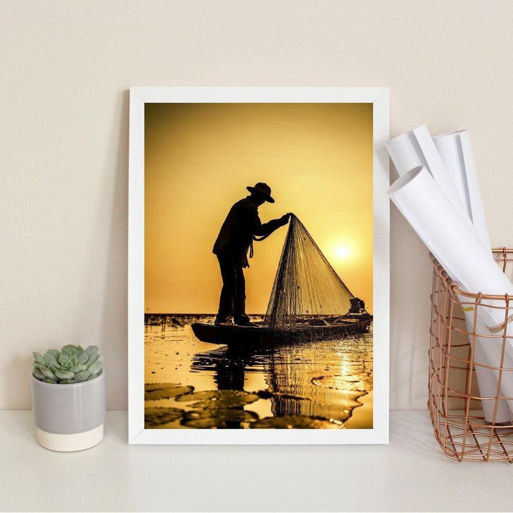 Quadro Fotografia Pescador- Por Do Sol 33X24Cm - Com Vidro