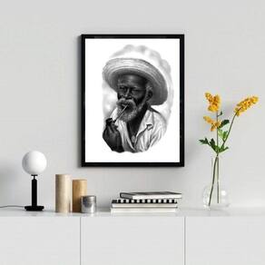 Quadro Preto Velho- Desenho Preto E Branco 33X24Cm - Vidro