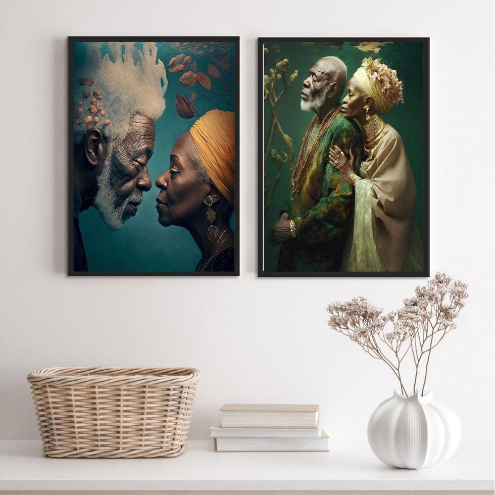 Kit 2 Quadros Decorativos Preto E Preta Velha 24X18Cm Vidro