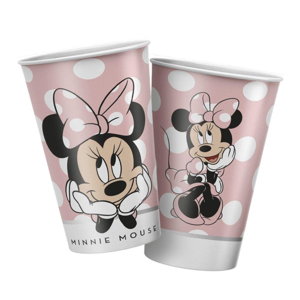 Kit 08 Copos Minnie Mouse Rosa 180ml
