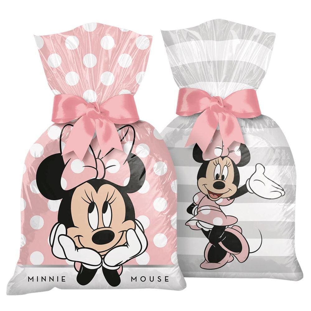 Sacola Plástica Minnie Mouse Rosa14x27cm 12 Unidades