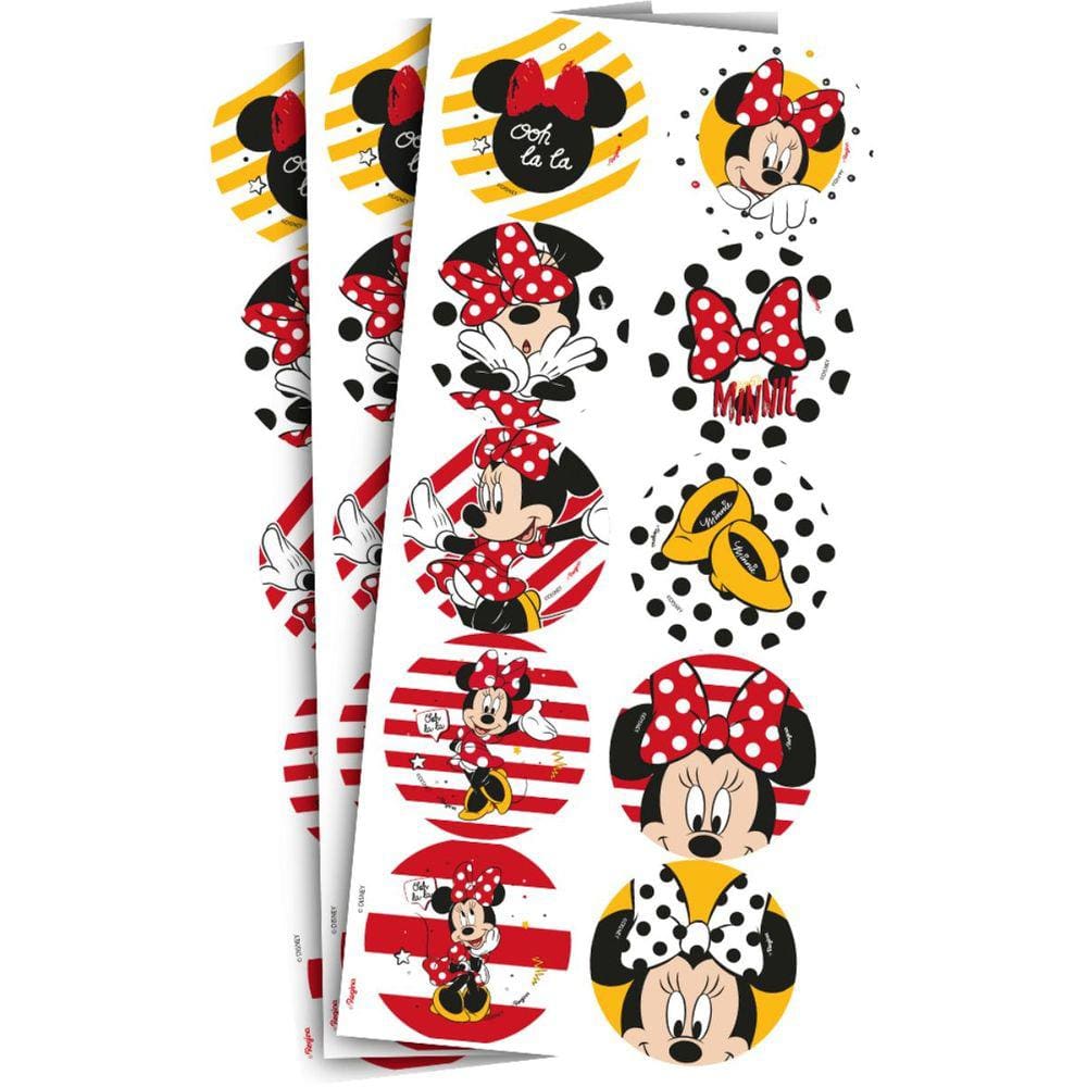 Adesivo Minnie Mouse Redondo 30 Unidades