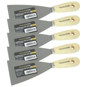 Kit 5 Espátula 8 cm Aço Gesso Massa Corrida Multiuso Drywal