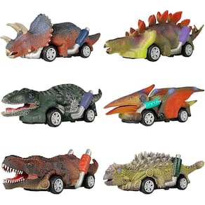 Pacote com 6 carros de brinquedo Dinosaur Pull Back para meninos de 3 anos