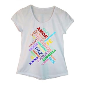 Camiseta Adulta Feminina Manga Curta Estampa Palavras