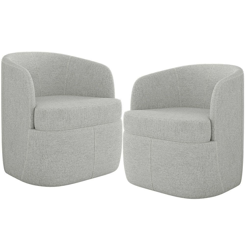 Kit 02 Poltronas Decorativa Giratória para Sala de Estar Siena K01 Linho Cinza - Lyam Decor