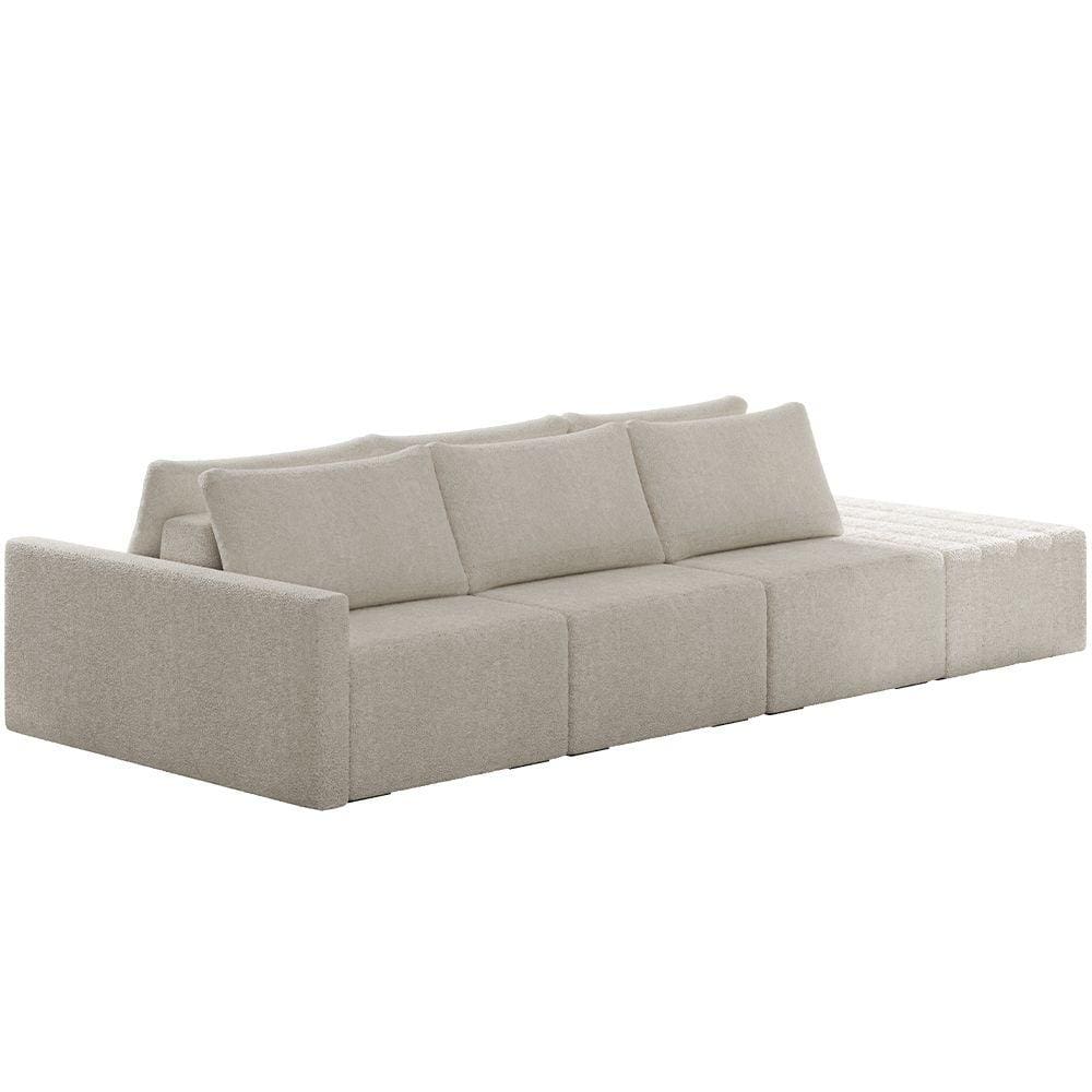 Sofá Ilha Modular para Sala 342cm com Puff Dublin K01 Bouclê Bege - Lyam Decor