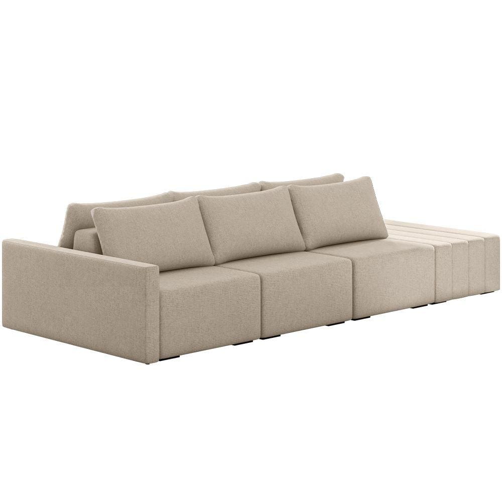 Sofá Ilha Modular para Sala 312cm com Puff Dublin K01 Linho Bege - Lyam Decor