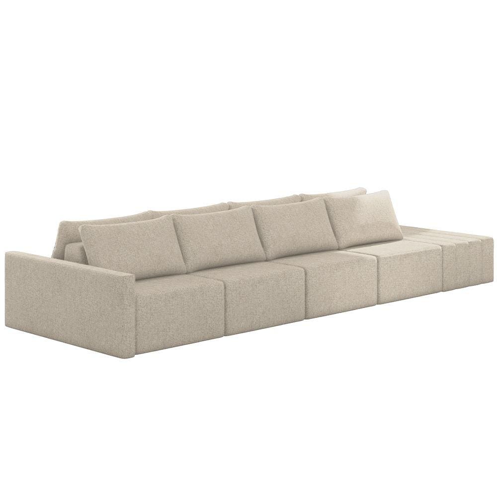 Sofá Ilha Modular para Sala 432cm com Puff Dublin K01 Linho Bege - Lyam Decor